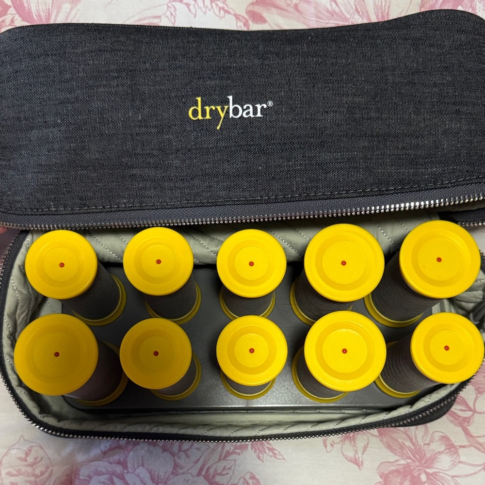 Drybar Black Case with Yellow Hair Rollers